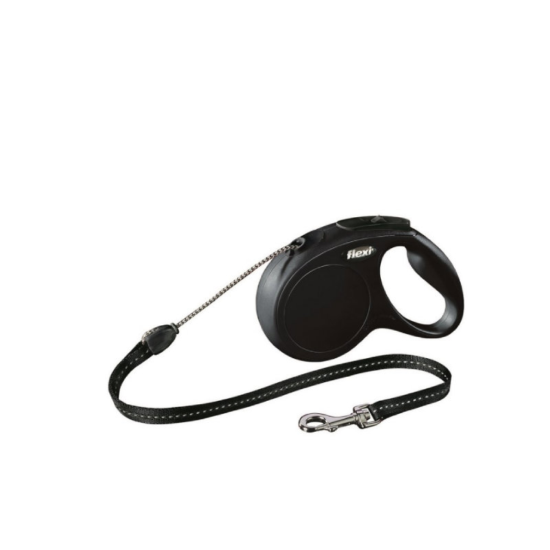 Автоматический выдвижной поводок для собак Flexi New Classic Cord M (катушка), 5 м, макс. 20 кг, с эргономичной ручкой, тормозной системой, фиксатором, хромированным карабином, черный
