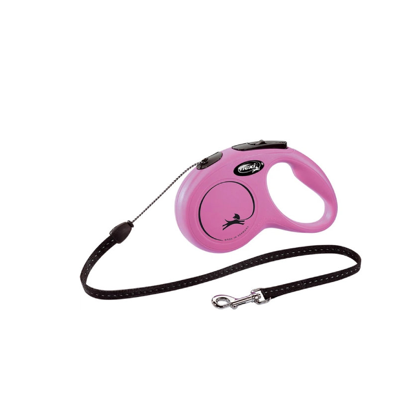 Flexi New Classic Cord, размер S, автоматический выдвижной поводок для собак, 5 м, макс. 12 кг, с эргономичной ручкой, тормозной системой, фиксатором, хромированным карабином, розовый