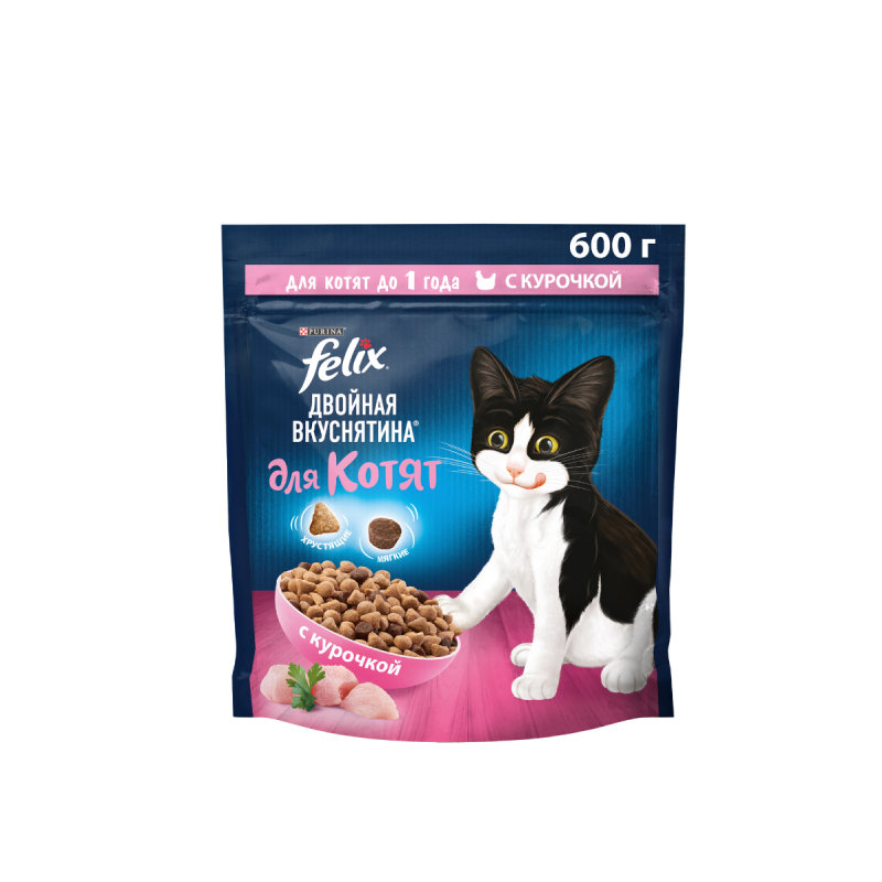 Felix Double Yummy Toyuq Əti ilə Bala Pişiklər üçün Quru Yem, 600q