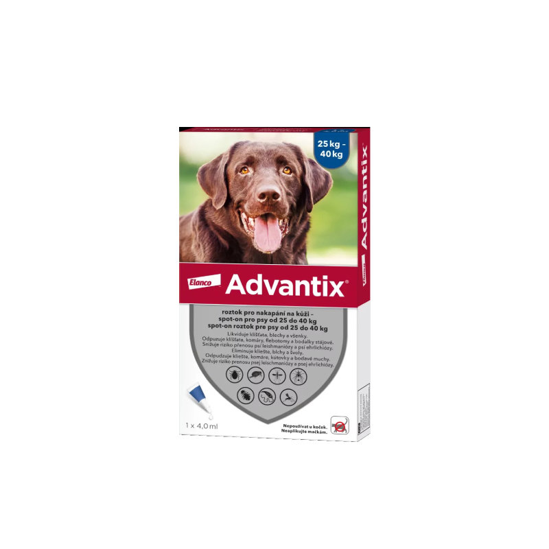 Advantix Spot-On для собак весом 25–40 кг, капли от блох и клещей, 4,0 мл × 1 пипетка