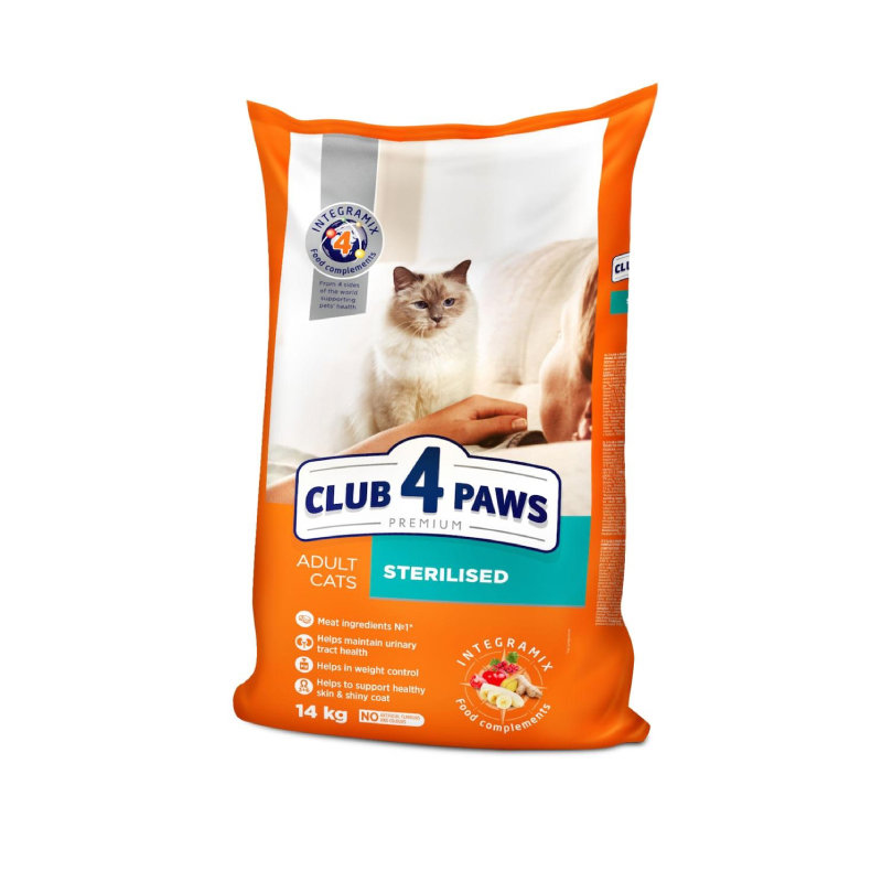 CLUB 4 PAWS Premium «Стерилизованные» — сухой корм с курицей для взрослых стерилизованных кошек