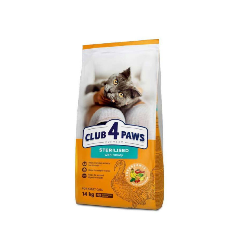 Club 4 Paws Premium Sterilised Qısırlaşdırılmış Yetkin Pişiklər üçün Hinduşka, Düyü Tərkibli Quru Yem, Kq