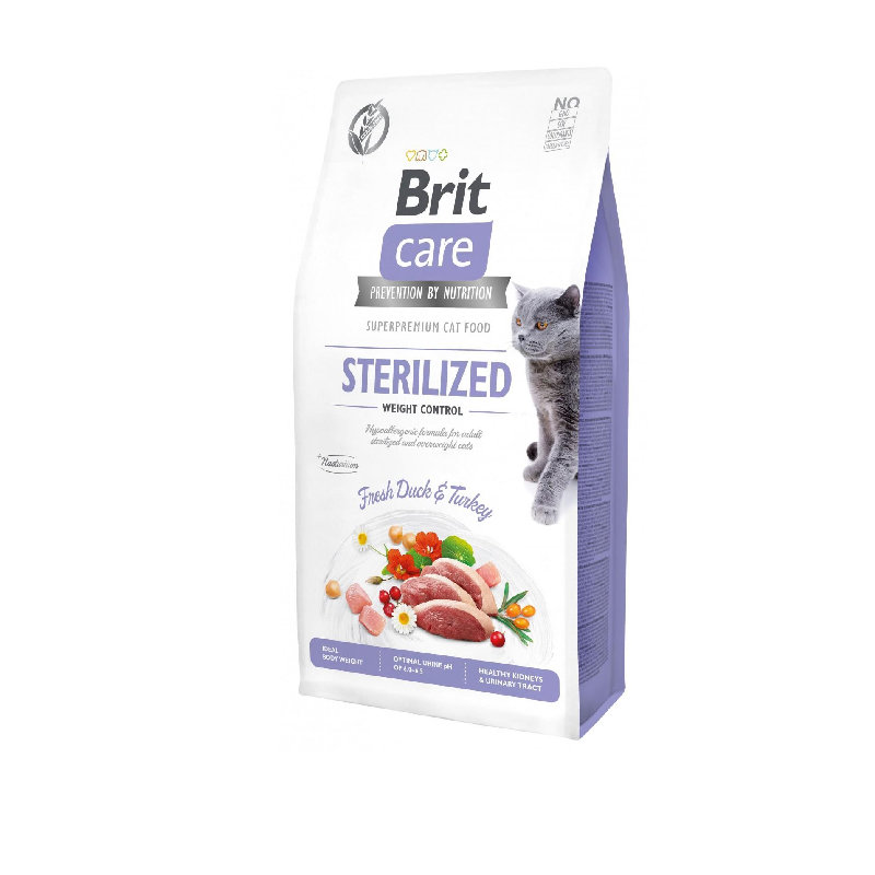 BRIT Care Sterilized Weight Control Ördək və Hinduşka ilə Sterilizasiya Olunmuş Yetkin Pişiklər üçün Taxılsız Quru Yem