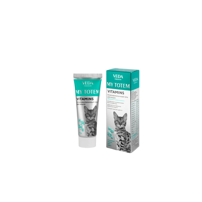 Veda My Totem Vitamins Pişik, Bala Pişik (2 aylıqdan) üçün Multivitamin Geli, A, D3, E, B qrupu, H Vitamini, Taurin, Lesitin, Sink, İmmunitet Gücləndirici, Tük Keyfiyyəti Dəstəkləyici, 75 ml