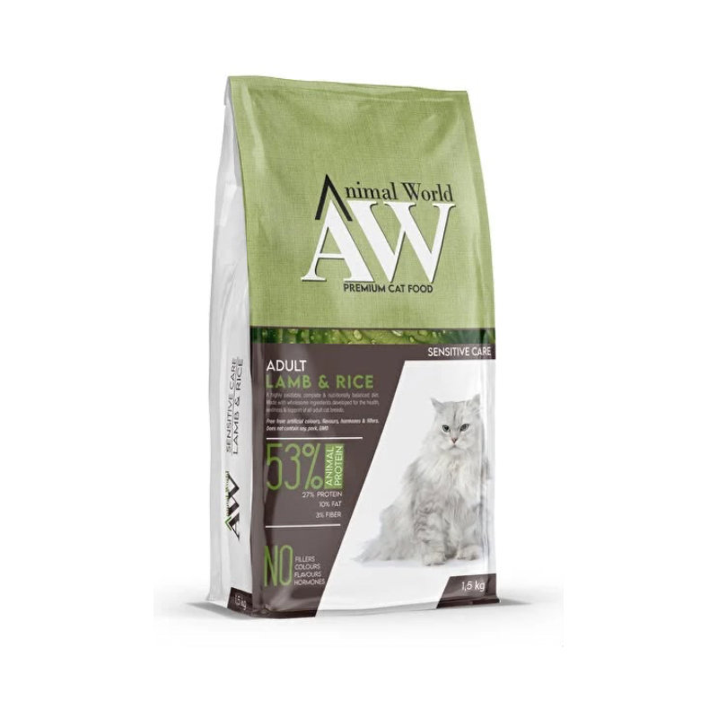 Animal World AW Adult Cat Lamb & Rice Sensitive Care — сухой корм для взрослых кошек с бараниной и рисом, кг