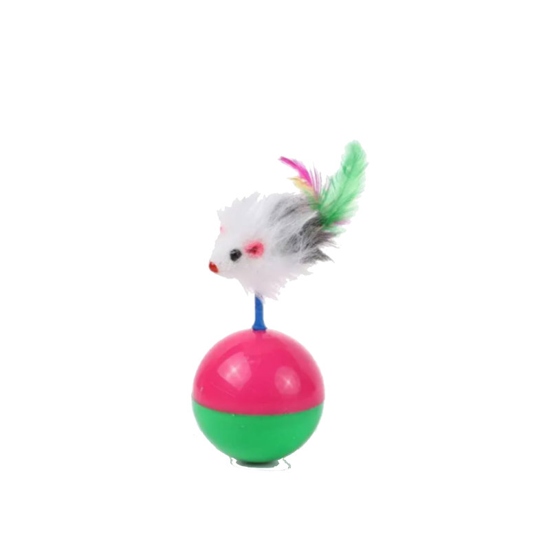 Nunbell Pişik üçün Siçan Fiqurlu, Lələkli, Aşmayan (Tumbler/Roly-Poly) Top Oyuncağı, Ov İnstinktini Stimullaşdıran, 5x12 sm, Çoxrəngl
