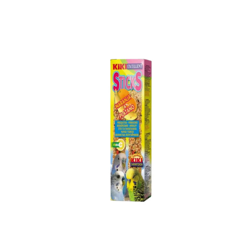 Kiki Excellent Sticks Naranja y Plátano Dalğalı Tutuquşular üçün Portağallı və Bananlı Dənli Çubuq (2 ədəd), 60 q