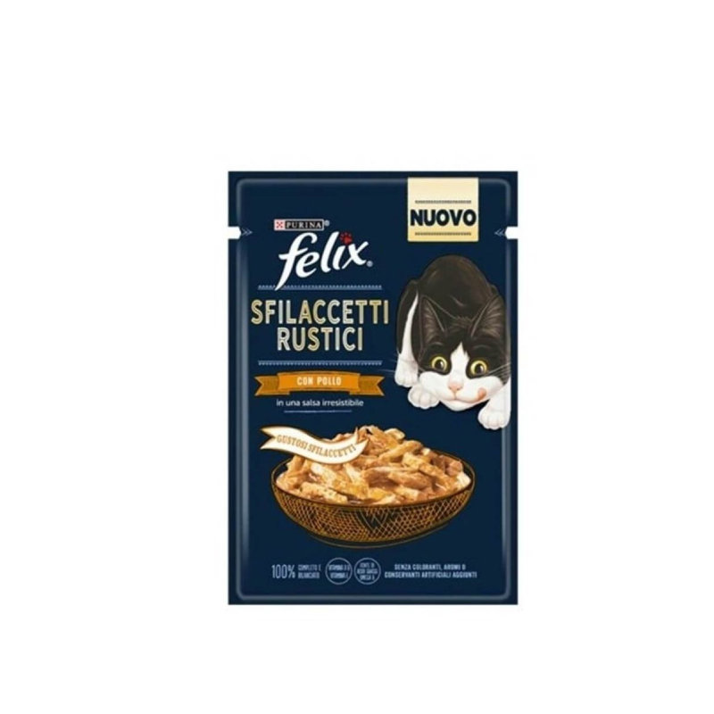 Felix Tasty Shreds Sfilaccetti Rustici «Курица в соусе», нежные кусочки мяса, влажный корм для взрослых кошек, 80 г